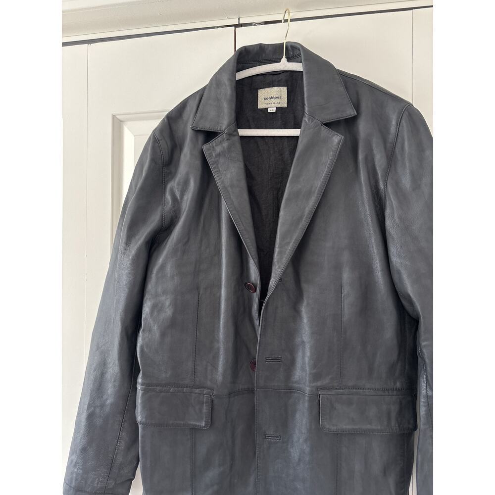 Conbipel Men's Black Real Leather Blazer Jacket 48 - Picture 3 of 12